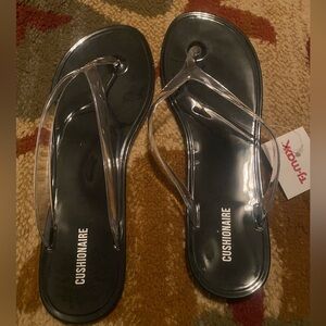 Cushionaire Women’s Black Sandals with Clear Straps